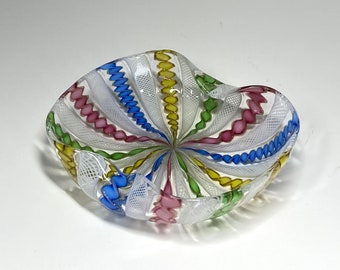 Vintage Hand Blown Art Glass Bowl: Multi Color Gold Flecks