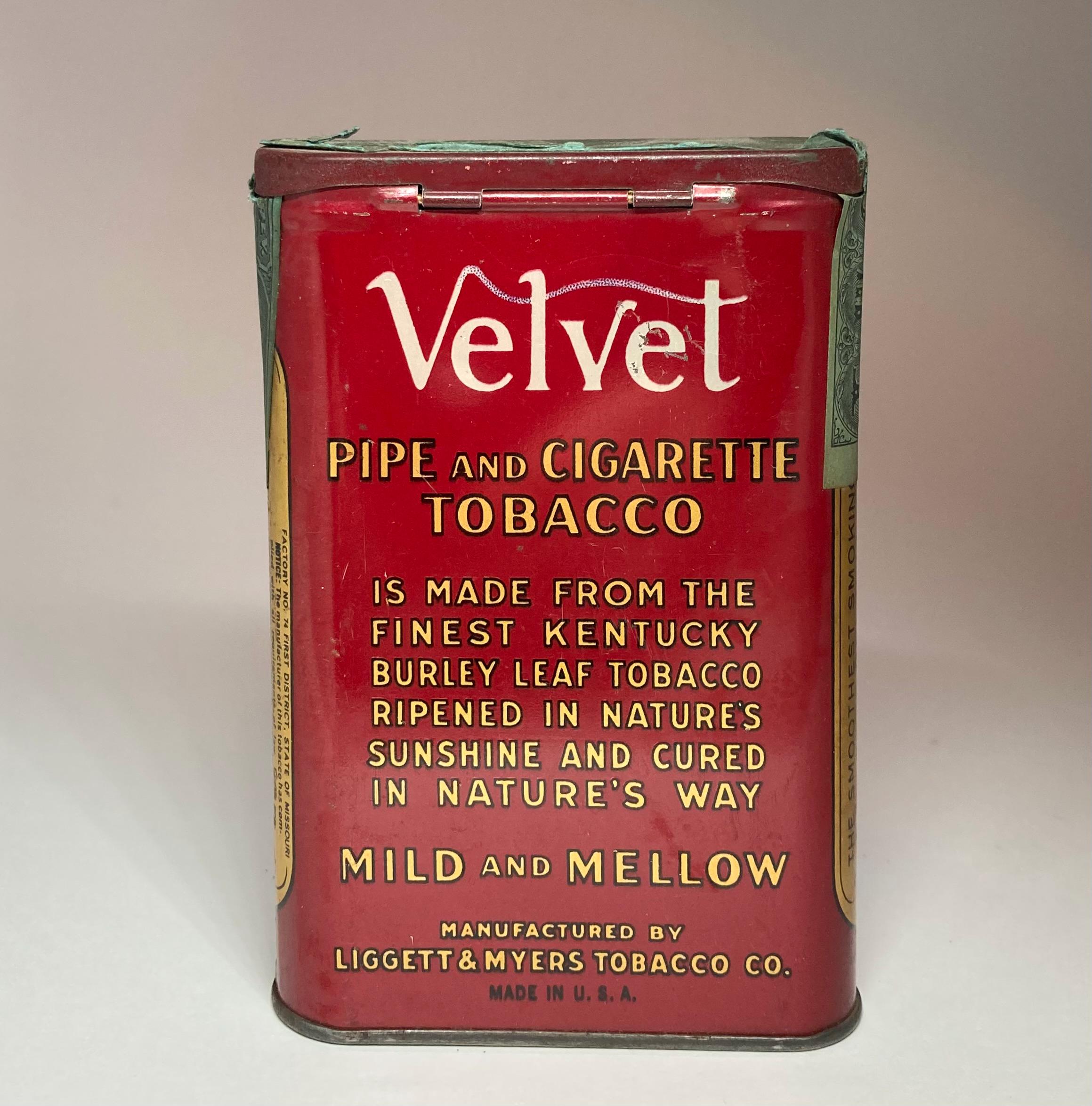 velvet tobacco tin history Empty Collectable Vintage Pipe and Cigarette Canister Vintage Velvet Pocket Tobacco Tin: