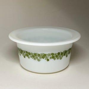 Vintage Round Milk Glass Pyrex Dish with Spring Flowers or Crazy Daisies Pattern, Round Butter Dish without Lid