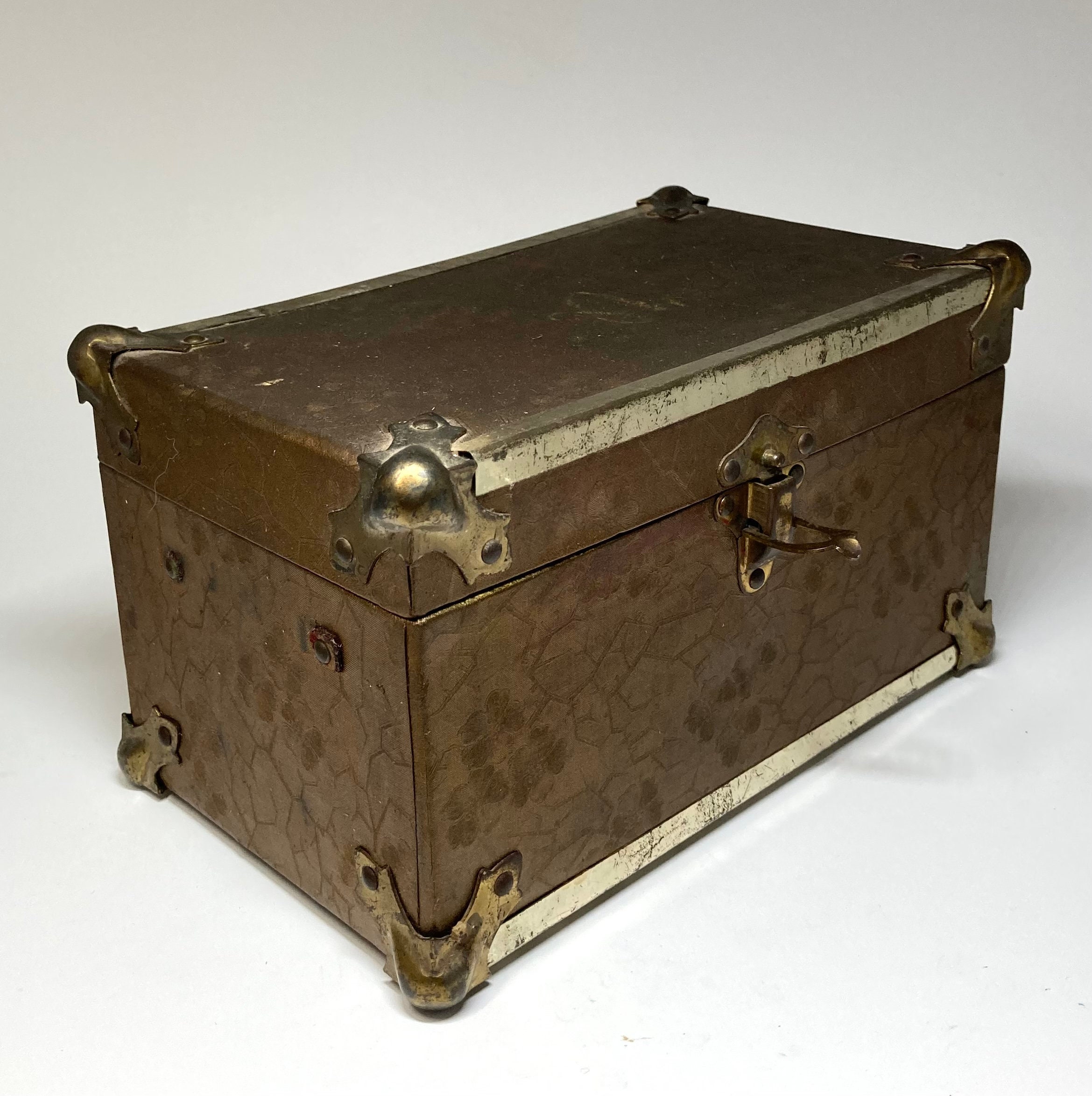 Huge Antique Green Vellum & Brass Steamer Trunk John Cattnach 