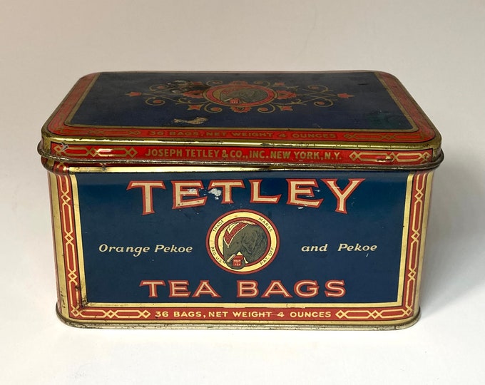 Vintage Tetley Tea Tin, Tetley Tin Blue and Red With Elephant, Elephant