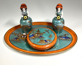 RARE 1930's Noritake Art Deco Hand Painted Powder Puff Box W