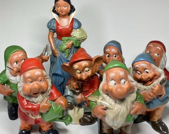 Vintage Continental Terracotta Snow White and the Seven Dwarfs Set