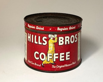 Vintage Hills Brothers Coffee Tin, Hills Bros Coffee Tin, Half Pound Coffee Tin