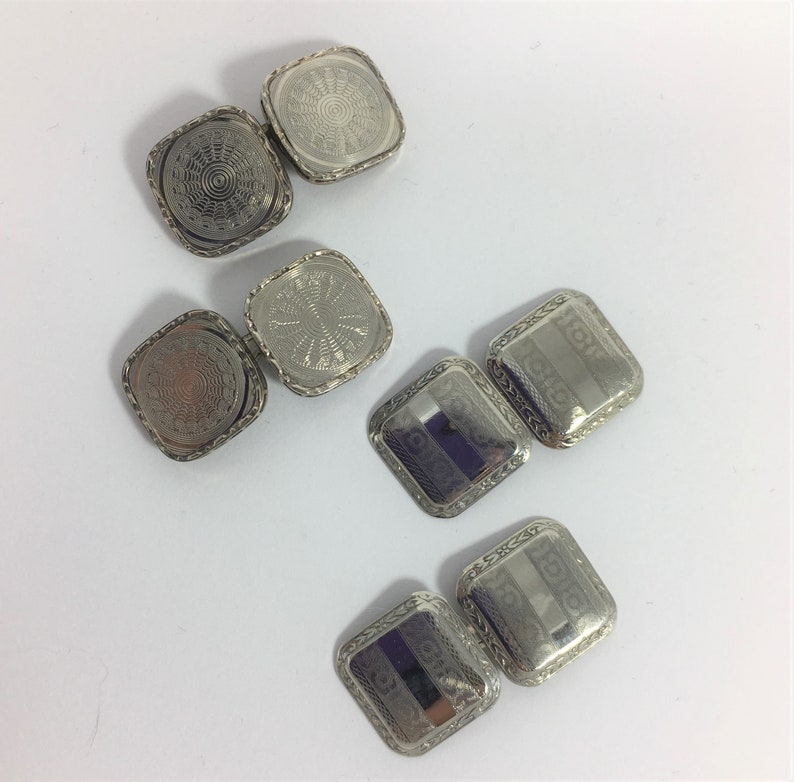 Two Pair of Art Deco 10K White Gold Cuff Links