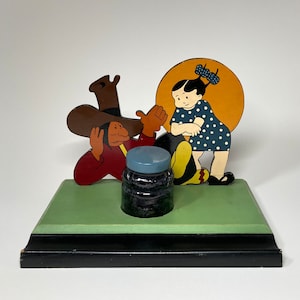 Vintage Folk Art Handmade Inkwell with Characters from the Comics