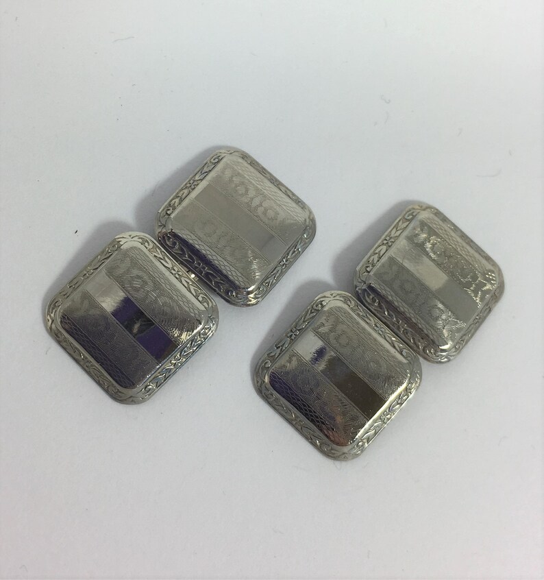 Two Pair of Art Deco 10K White Gold Cuff Links