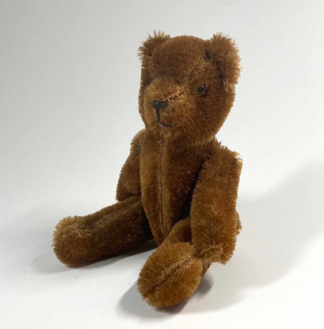 Small Vintage Mohair Teddy Bear With Articulated Arms and Legs, Glass ...