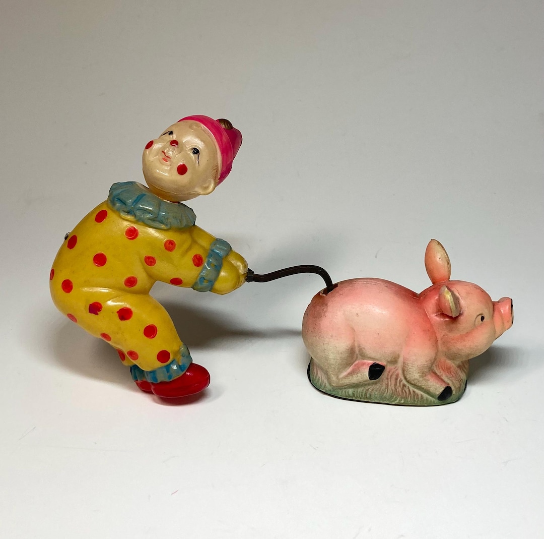 Rarissime Clown En Celluloïd, Neuf, Fond De Bureau D'étude Convert, Ancien
