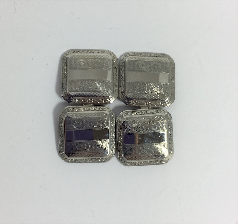 Two Pair of Art Deco 10K White Gold Cuff Links