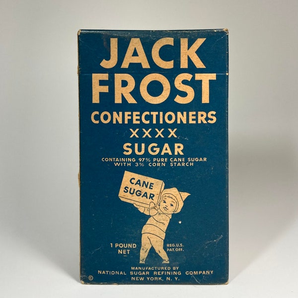 Vintage Box of Jack Frost Confectioner’s Sugar, Blue Box for Sugar, Vintage Jack Frost Advertisement, Kitchen Box