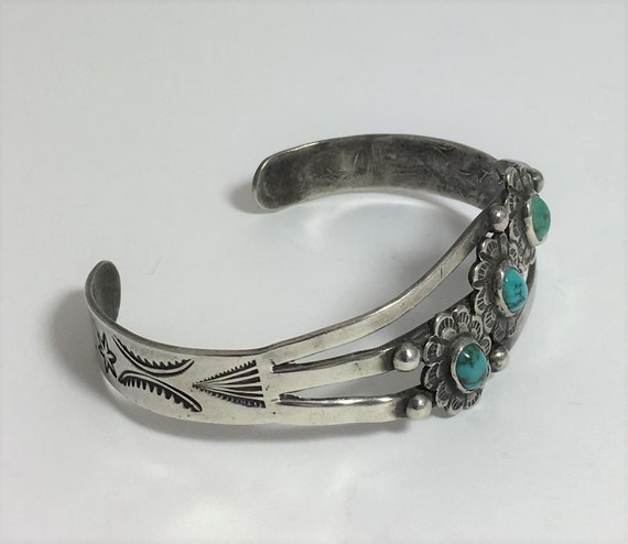 Harvey Era Silver and Turquoise Cuff, Split Desig… - image 5