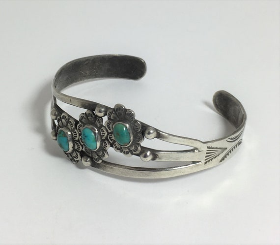 Harvey Era Silver and Turquoise Cuff, Split Desig… - image 2