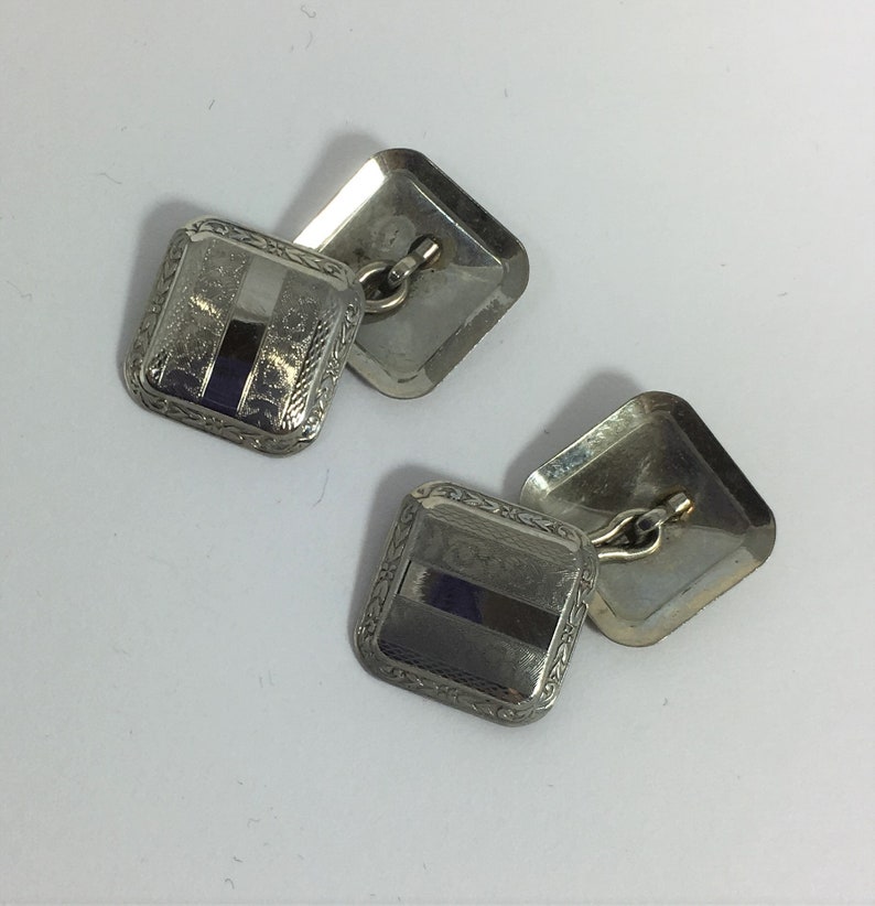 Two Pair of Art Deco 10K White Gold Cuff Links