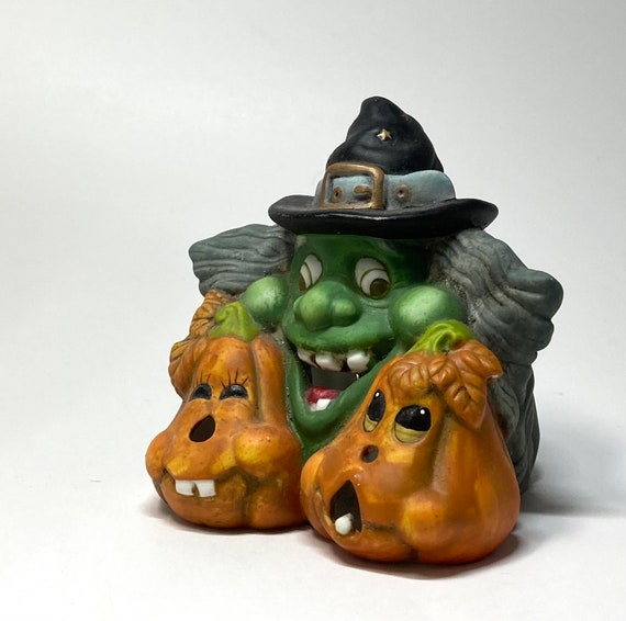 Vintage Halloween Witch Candle Holder Ceramic Bisque Witch Etsy