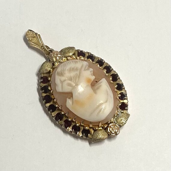 Vintage Hand Carved Cameo with Garnets - image 3