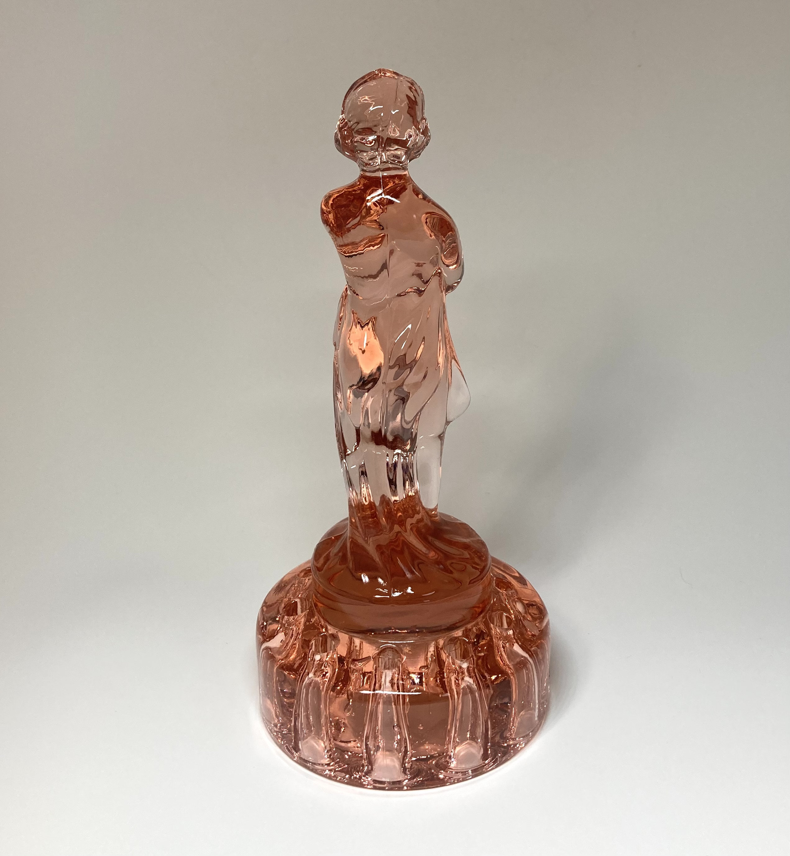 Vintage Cambridge Glass Draped Lady Flower Frog, Pink Elegant