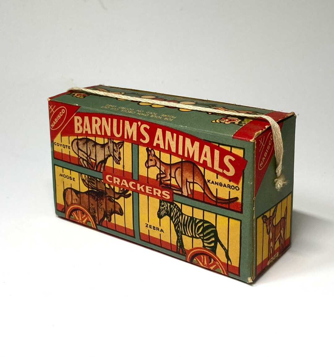 Vintage Barnums Animals Crackers Cardboard Box With String, Vintage