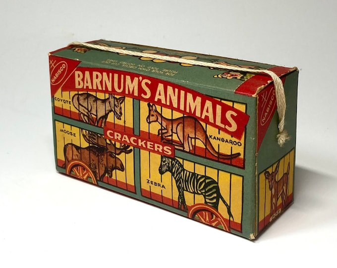 Vintage Barnums Animals Crackers Cardboard Box With String, Vintage