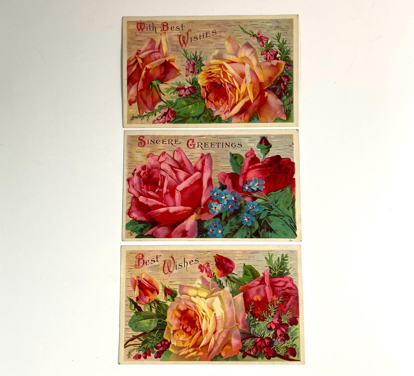 Collection of Three Vintage Postcards With Roses on Wood Background ...