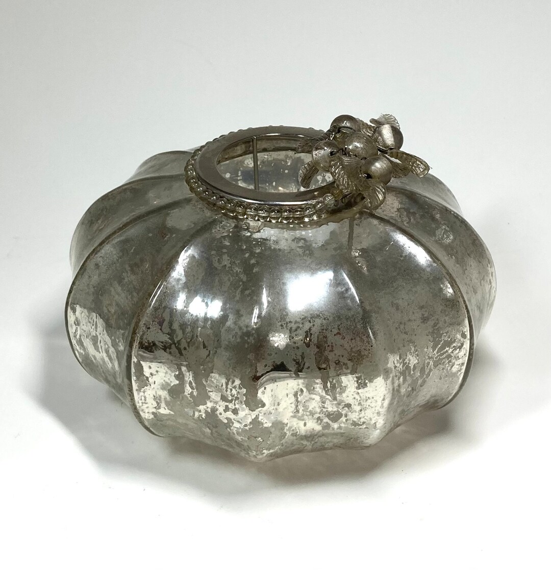 Vintage Silver Mercury Glass Pumpkin Candle Holder Belle Lux Etsy