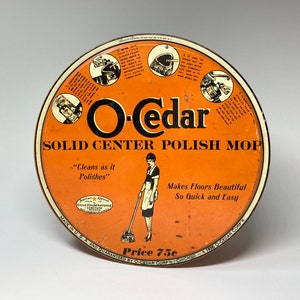 Vintage O-Cedar Mop Head Tin, Polish Mop Tin, Vintage Orange Tin