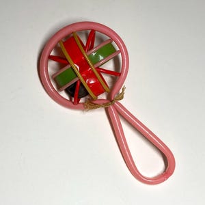 Vintage Celluloid Rattle Rattle in Lots of Colors with a Cage Design and a Silver Bell Inside, Vintage Baby Rattle