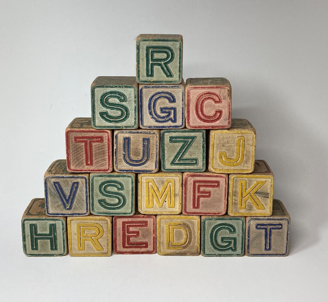 Set of 19 Vintage Wooden Alphabet Blocks Vintage Wood Etsy