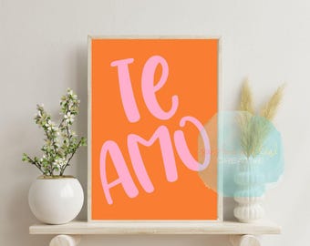 Te Amo Ich liebe dich Wanddruck, Preppy druckbare Kunst für Wohnheim, trendige Wandkunst, spanische Typografie Poster, druckbare Wandkunst, digitales Poster