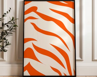 Arte mural con rayas de tigre naranja, póster para dormitorio universitario con tigres para imprimir, arte mural naranja de moda, impresión digital universitaria, decoración Go Tigers