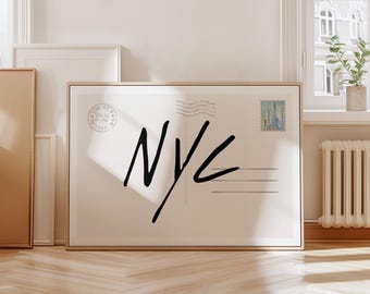 New York City Art, Vintage Postcard Poster, Trendy Horizontal Print, Retro NYC Wall Art, Apartment Aesthetic, Dorm Decor, Digital Download