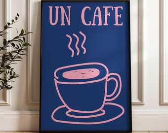 Arte imprimível do Coffee Club, pôster moderno do Un Cafe, download digital, impressão colorida de arte de café expresso, impressão italiana de carrinho de bar, decoração de parede de cozinha