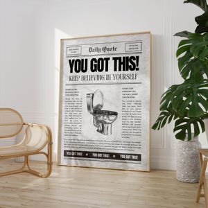 Funny Bathroom Wall Art Retro Newspaper Print, Trendy Wall Art, Typography Poster, Apartment Aesthetic, Printable Wall Art, Digital Prints