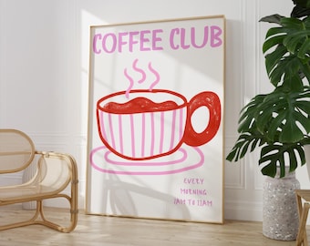 Printable Coffee Club Art, Modern Coffee Poster, Digital Download, colorful Espresso Art Print, Bar Cart Italian Print, Kitchen Wall Decor