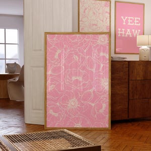 Pink and Cream Flowers Wall Print, Flowers Preppy Printable Dorm Room Art, Trendy Wall Art, Floral Bar Cart Print, Apartment Digital Poster