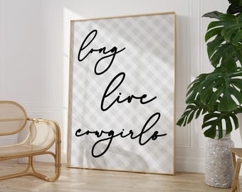 Long Live Cowgirls Black and White Wall Print, Coastal Cowgirl Wall Art, Girly Western Print, College Apartment Aesthetic, Trendy Dorm Art