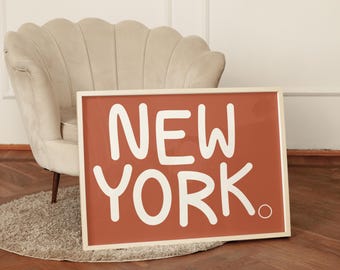 New York City Art, Vintage Typography Poster, Trendy Horizontal Print, Retro NYC Wall Art, Apartment Aesthetic, Dorm Decor, Digital Download