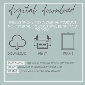 K&ouml;nnte beinhalten: Grafik f&uuml;r digitalen Download mit dem Schriftzug "digitaler Download". Das Bild enth&auml;lt Symbole f&uuml;r Download, Druck und Rahmen, mit Text zur Erkl&auml;rung des Prozesses: Herunterladen, Drucken und Einrahmen.