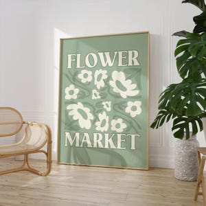 Sage Green Wall Print, Flowers Preppy Printable Dorm Room Art, Trendy Boho Wall Art, Floral Bar Cart Print, College Apartment Digital Poster