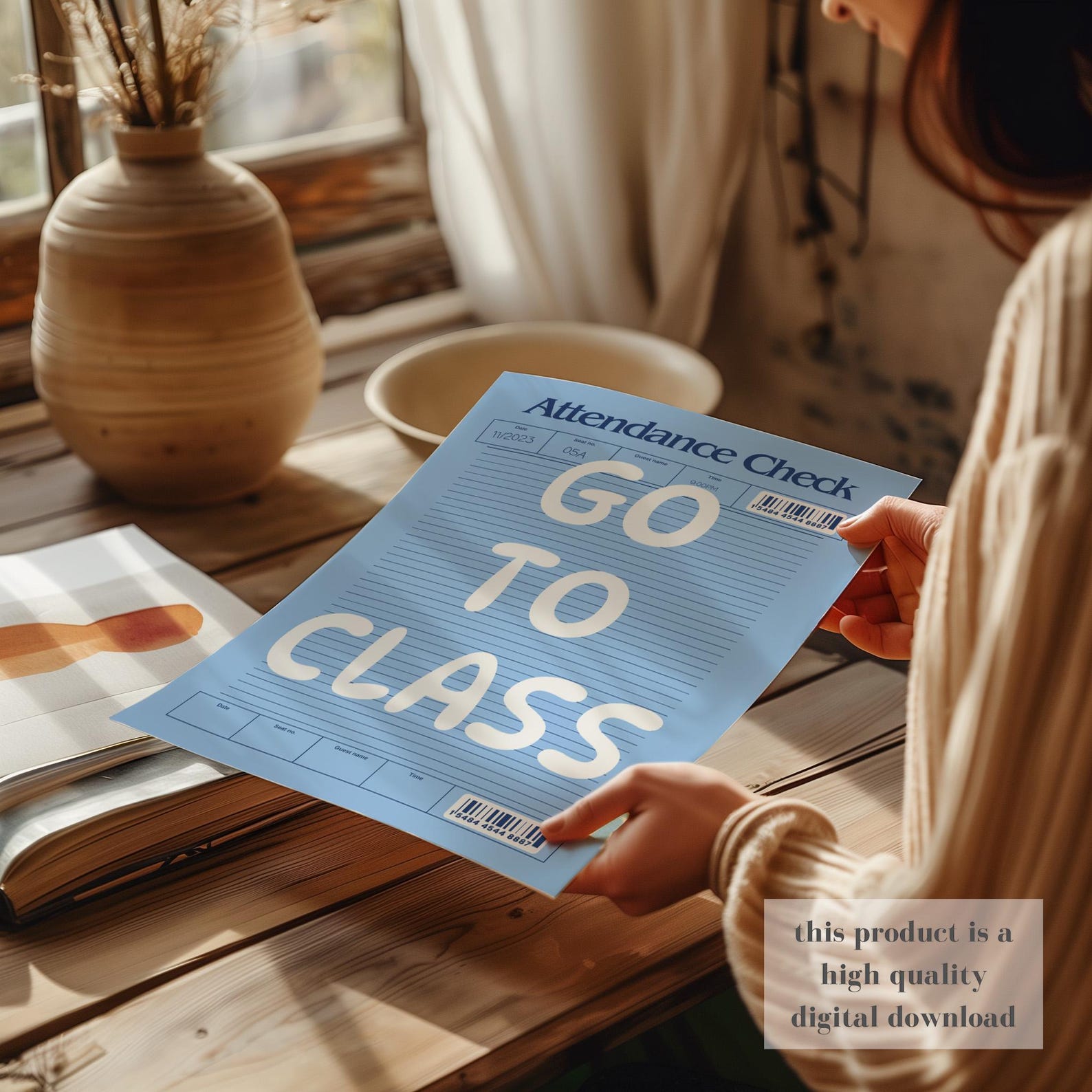 Preppy Class Go to Class Blue College Poster, Preppy Printable Dorm Room Art, Trendy ...