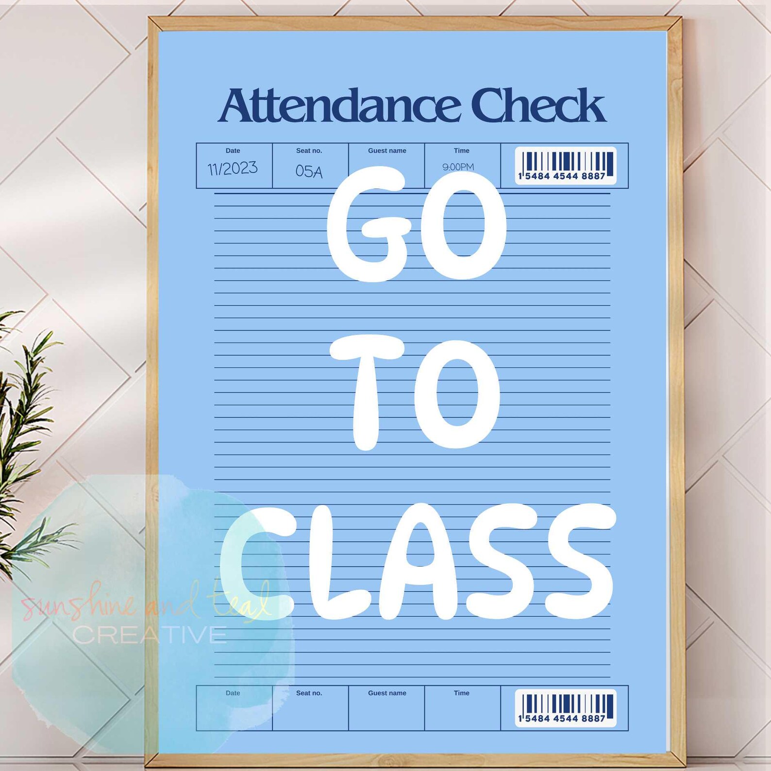 Preppy Class Go to Class Blue College Poster, Preppy Printable Dorm Room Art, Trendy ...