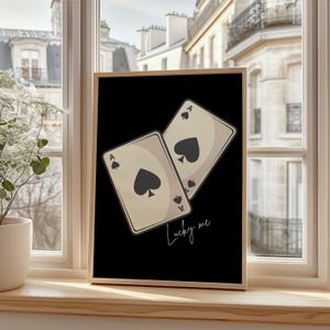 Lucky Me Neutral Playing Card Poster, Minimalist Aesthetic Quote Art Print, Retro Ace of Spades Wall Art, Dopamine Decor, bar cart art print