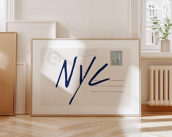 New York City Art, Vintage Postcard Poster, Trendy Horizontal Print, Retro NYC Wall Art, Apartment Aesthetic, Dorm Decor, Digital Download