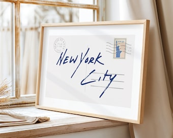 New York City Art, Vintage Postcard Poster, Trendy Horizontal Print, Retro NYC Wall Art, Apartment Aesthetic, Dorm Decor, Digital Download