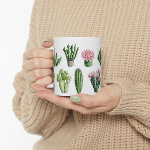Cactus Mug, Watercolor Cactus Mug, Nature Art Coffee Mug, Colorful Botanical Print, Prickly Pear Saguaro Mug, Cute Mug