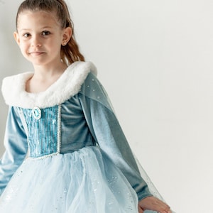Elsa inspiriertes Prinzessinnenkleid, blaues Winterprinzessinnenkleid, Winterprinzessinkostümkleid, blaues Prinzessinnenkostüm-Kostümset, Geburtstagsfeier