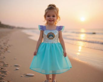 Mermaid inspired princess dress, Pink and blue princess dress up, mermaid costume dress, mermaid Princess Dress Costume Set, Birthday Party