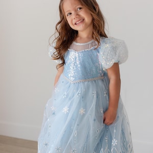Elsa inspired princess dress, blue winter princess dress up, winter princess costume dress, Blue Princess Dress Costume Set, Birthday Party
