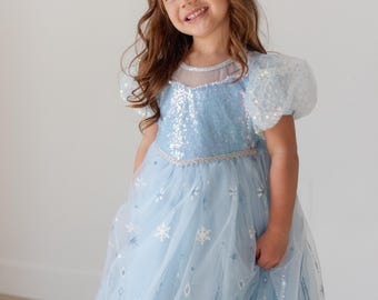 Elsa inspired princess dress, blue winter princess dress up, winter princess costume dress, Blue Princess Dress Costume Set, Birthday Party