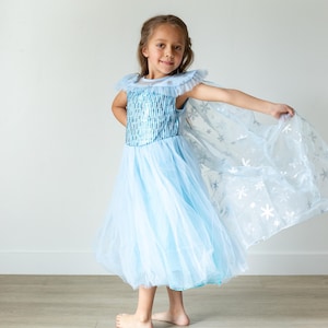 Elsa inspiriertes Prinzessinnenkleid, blaues Winterprinzessinnenkleid, Winterprinzessinkostümkleid, blaues Prinzessinnenkostüm-Kostümset, Geburtstagsfeier